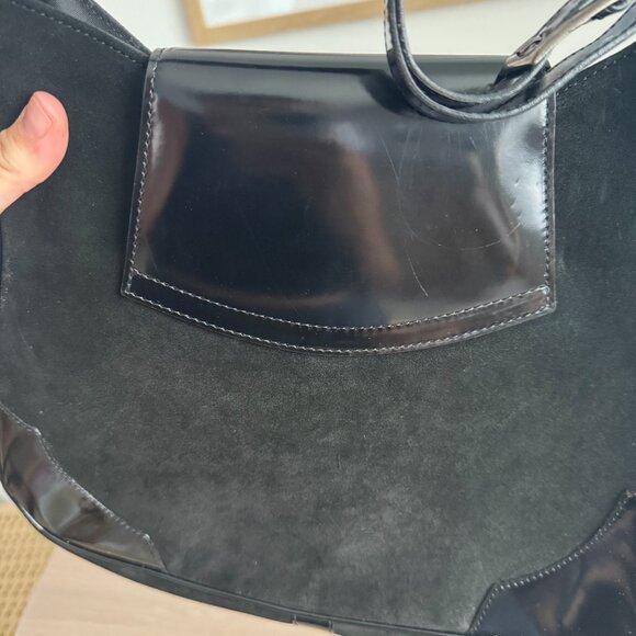 A. Testoni Suede And Patent Leather Black Shoulder Bag - Picture 9 of 15